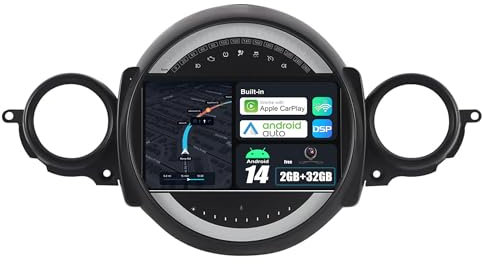 BXLIYER Android 14 IPS Autoradio Per BMW Mini Cooper R55 R56 (2007-2013) Navigation GPS Radio - 2G+32G - Senza fili CarPlay Android Auto - DAB Volante Dual-Band WiFi Bluetooth - 9 Pollici 2 Din Camera