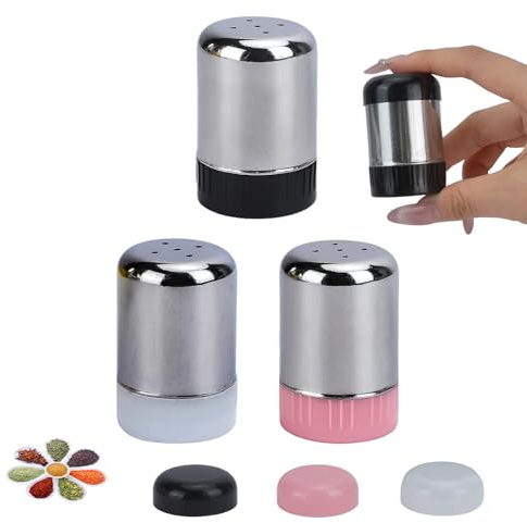 WRENYZK 3 unidades mini salero pequeño con tapa para viajes, acero inoxidable salero y pimentero pequeño con 5 agujeros para restaurantes, viajes, camping, bento box y barbacoa al aire libre