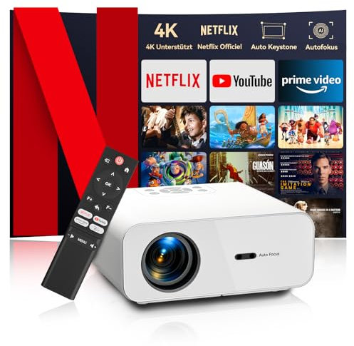 Proiettore 4 K【Netflix Official/Autofocus】 Auto Keystone WiFi Bluetooth5.2 Mini proiettore, 28000 lumen Full HD 1080P proiettore 4K Home Cinema, Smart Proiettore con un clic di Netflix/YouTube/D+