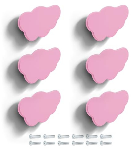 Poliplast – Set da 6 Maniglie, Design a Nuvola, per Bambini, Verniciato a mano, Colore Rosa, Art. 73