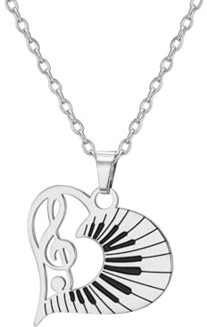 EUEAVAN Musiknoten-Herz-Halskette für Frauen Instrument Klavier Violinschlüssel-Anhänger Künstler Musiker Schmuck Konzert Geschenk Musiker Lehrer Klassenkameraden