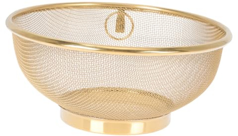 BAZEITFLOW Colador de Acero Inoxidable con Malla Fina para Lavar Arroz y Verduras Colador Metálico Multiusos para Cocina Filtro y Escurridor Resistente y Duradero Dorado