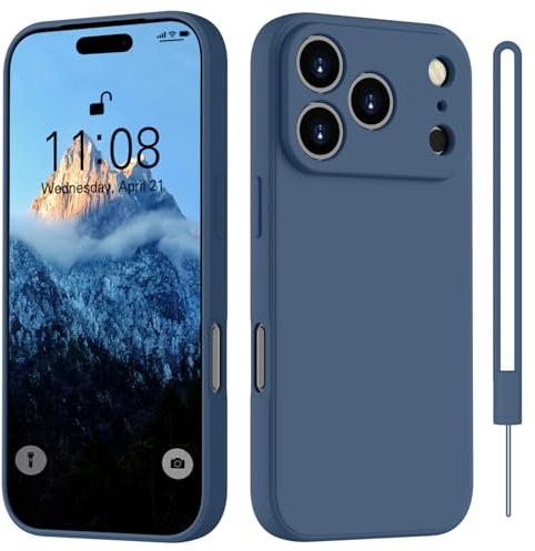 HGH für iPhone 17 Pro Max Hülle Silikon mit Lanyard, Dunkel Blau | Handyhülle für iPhone 17 Pro Max Dünn Rundumschutz mit Microfiber-Innenfutter Kratzfest Schutzhülle