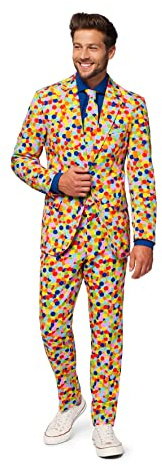 OppoSuits Crazy Prom Suits for Men – Confetteroni – Comes with Jacket, Pants and Tie in Funny Designs Men's Costume D39, Multicolored, 36