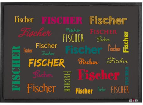Herz & Heim® Moderne Fußmatte mit Aufdruck Ihrer Wunschnamen 50 cm x 70 cm (B/L), Name in verschiedenen Schriftarten