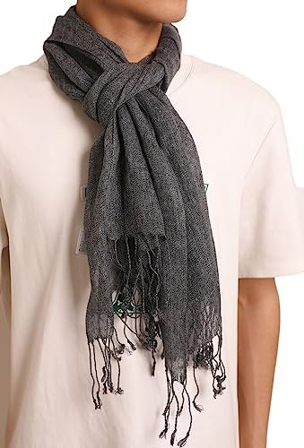 Prettystern 200cm Einfarbiger Lang Meliert Sommer Fransen Leinen-Tuch Herren-schal - Dunkelgrau T36
