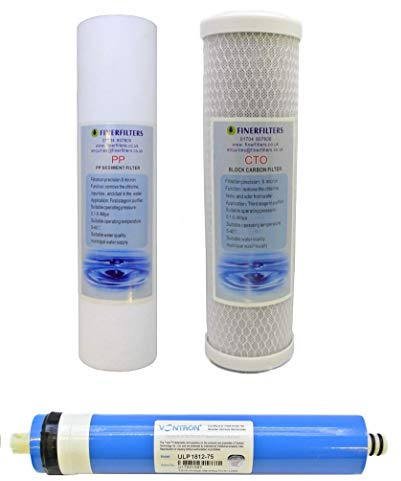 3 Stage Drop In Reverse Osmosis Replacement Water Filters for Aquarium RO System (PP Sediment, CTO) & 75 GPD Membrane