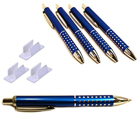Self Adhesive Pen Holder Clip - Table Desk Office Work Computer Home Memo Fridge Bulletin Board (6 Blue Carnival Black Ink Pens + 3 Clips)