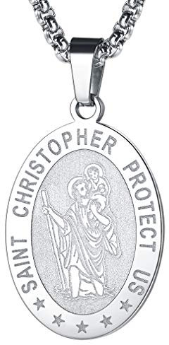 FaithHeart Médaille Saint Christophe Collier Religieux Acier Inoxydable Pendentif Chrétienne Bijoux Porte Bonheur Homme