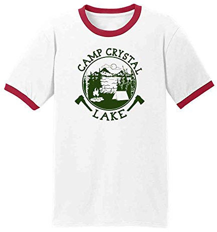Pop Threads Camp Crystal Lake Counselor Shirt Horror Kostüm Staff 80er Jahre Film Ringer T-Shirt - Weiß - Groß
