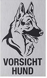 Metafranc Klebeschild Vorsicht Hund - 100 x 60 mm - Aus Aluminium - In moderner Edelstahl-Optik - Selbstklebende Rückseite / Beschilderung / Infoschild / Wachhund / 507420