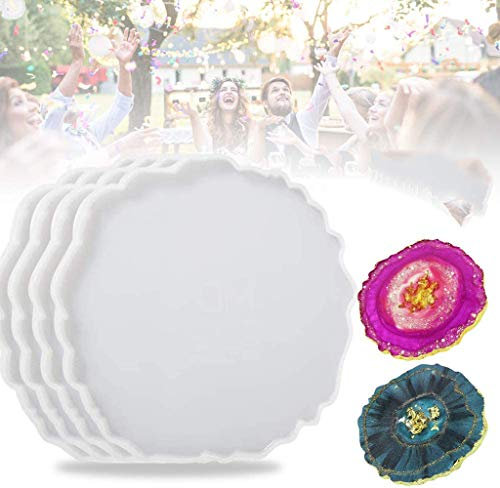 4 Stück Geode Harz Untersetzer Modell, Druzy Silikon Achat Untersetzer Modell, künstliches Achat Stück Silikon Harz Modell, Untersetzer, Achat Stück Untersetzer, Heimdekoration