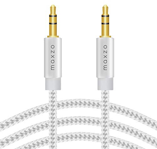 Maxzo Aux Cable 3.5mm Audio Cable –3.3ft/1M- Nylon Braided Aux Lead for Car, Headphone, iPhone, iPad, iPod, Samsung, MP3 Player, Smartphone, Echo Dot, Tablet, Home Stereos, Laptop (White)