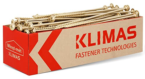 KLIMAS Holzschrauben Torx Tellerkopfschrauben 6,0 x 200 mm 50 Stück | Unterlegscheiben Schrauben Terrasenschrauben Universalschrauben Dachkonstruktion Set TX Gelb