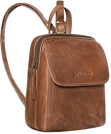 STILORD 'Valentina' Vintage Damenrucksack Klein Leder Daypack Rucksack für Frauen Rucksackhandtasche für City Ausgehen Shopping Damen Tagesrucksack Echtleder, Farbe:messina - braun
