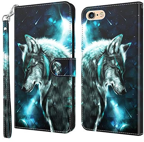 GLANDOTU Apple iPhone 7 /6s /6/8 /SE 2022/SE 2020 Case Flip Wallet PU Leather Cover with Magnetic Button Standing Funstion Full-Body Protective Phone Cases - Wolf