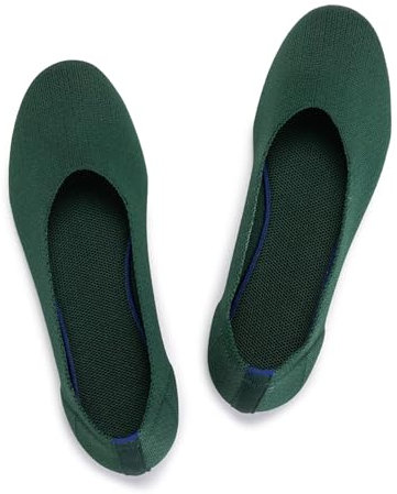Women’s Knit Ballet Flat Pointy Toe Slip On Flats Shoes Classic Low Wedge Ballerina Walking Flats Shoes green Size: 10.5