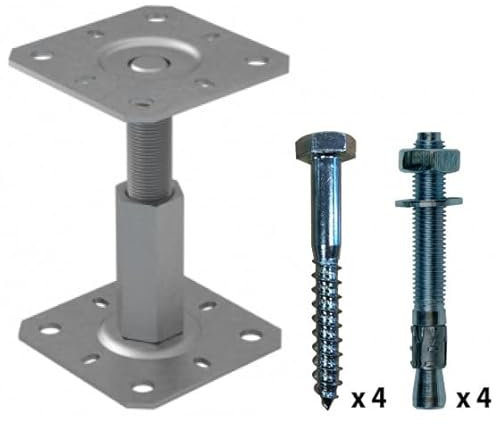 Pied de poteau réglable 100x100-130x130 H150 + fixation ING Fixation