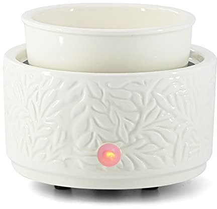 ElusiaKa Wax Melt Burner Ceramic 3-in-1 Oil Burner Electric Wax Melter Fragrance Warmer for Home Office Bedroom Aromatherapy Gift& Décor (White Leaves)