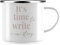 JUNIWORDS Emaille-Tasse, It's time to Write a New Story, Silberner Tassenrand