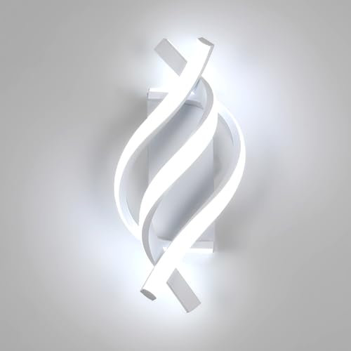 Goeco Led Wall Lights Indoor 22W, White Modern Simple Creatively Led Spiral Wall Light, Acrylic Wall Sconce Light, 6000K Cool White Wall Lamps for Bedroom Living Room Corridor Hallway