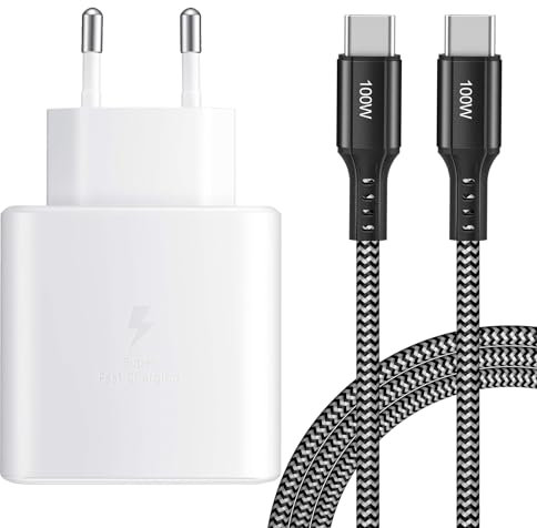 45W USB C Schnellladegerät Super Fast Netzteil Typ C Ladegerät mit (2m, 100W) USB-C Nylon Kabel für Samsung Galaxy S25/S24/S23/S25+/S25 Ultra/S22/S21 FE/S20/Z Fold 6/Note 10+/Tab S9 S8 S10 + Ultra