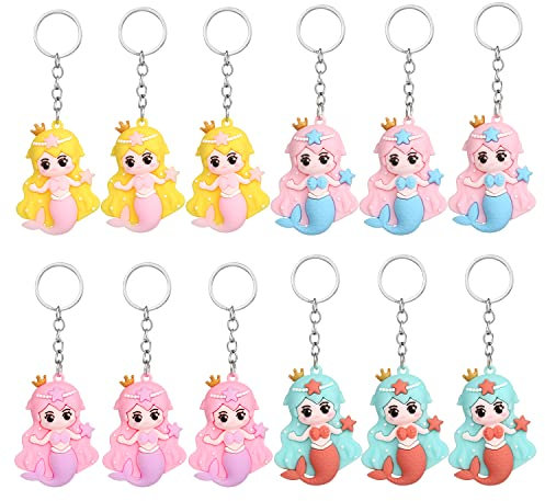Yishamei 12 Stück Meerjungfrau Schlüsselanhänger Meerjungfrau Schlüsselring Silikon Meerjungfrau Schlüsselbund Kinderparty Mitgebsel Geschenk für Jungen Mädchen Rucksack