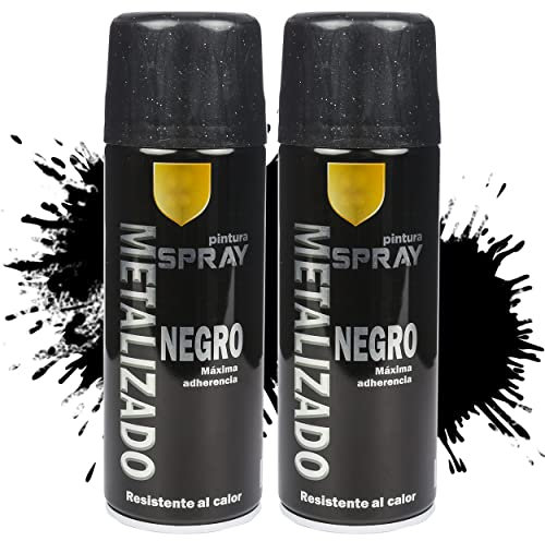 Etrexonline Pintura Spray Multicolor Profesional 400ml Adecuado Metal Madera y Plástico - Color Negro Metalizado (Paquete de 2)
