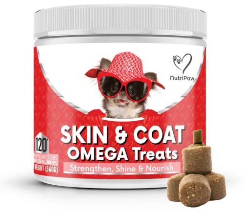 NutriPaw Skin & Coat Omega Treats - Nourish, Strengthen, Protect Skin & Coat, Reduce Excessive Shedding - Rich in EPA & DHA - Perfect for Small, Medium and Large Dogs