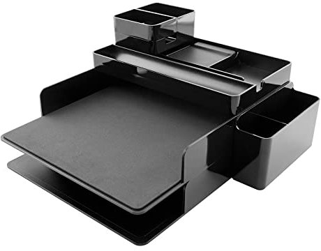 QIMIN Schreibtisch Organizer Stiftehalter Büro, Office, Desk Stifte Organizer Ablagefächer stapelbar mit Handy und iPad Halter, perfekt für Stifte, post it, gadgets, Zubehör (schwarz)