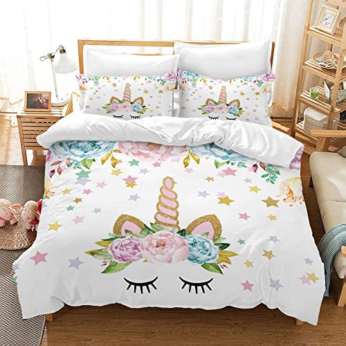 PQCXXA Licorne Housse de Couette 220x240 cm pour Enfant Garçon Fille avec 2 Taies d'Oreillers 50x75 cm Rose Housse de Couette Licorne 2 Personnes avec Fermeture Éclair
