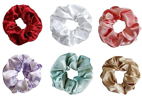 TRUEIN Weiche Seiden Haargummis, Satin Elastische Haargummis, Elegante Silk Haargummi, Hairband Haarband aus Seide, 6 Farben Große Scrunchies-haargummis für Frauen, Mädchen, Dickes oder Dünnes Haar
