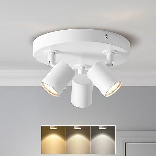 ANWIO GU10 Deckenlampe Dimmbar, Deckenstrahler 3 Flammig Rund, Weiß Deckenleuchte Spot schwenkbar für Küche,Schlafzimmer, mit Leuchtmittel(EUCS-LG11A)