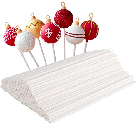 LIERFIS 100 Stück Stiele für Cake Pops aus Papier, 15cm Cake Pop Stiele Lollipop Sticks für Cakepop, Lollipop, Hartbonbon, Regenbogen-Bonbons, Schokolade, Weiß