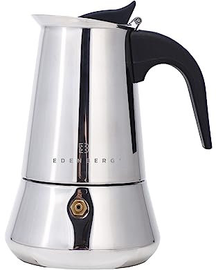 Edenberg - Induktions-Mokkakanne Marble - Stahl-Kaffeemaschine für 6 Espresso-Tassen - 300 ml - Kleiner Reise-Mokkakocher - Edelstahl - mit Druckventil zur Sicherheit - Geeignet für alle Herdarten