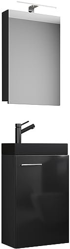 VCM 3-TLG Set | Waschplatz für Gäste WC | Gästebad | Waschtisch mit Spiegelschrank | Badezimmer Set – Slito SC-BL Schwarz