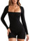 BKEPDY Jumpsuit Damen Lange Ärmel Sexy One Piece Bodysuit Bodycon Top Yoga Bodysuit Trainingsanzug Einteiler Overall Kuschelig Elegant Bodycon Gym Wear One Piece Body (Schwarz M)
