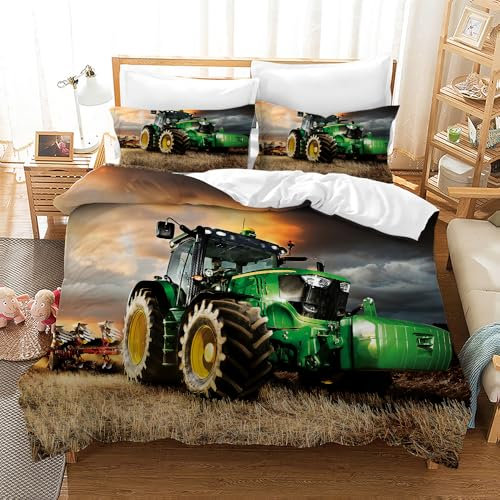 3D Traktor Bettwäsche Set,Traktor Muster gedruckt Futon Abdeckung für Kinder jungen,Weichen Bequemen Atmungsaktiv Mikrofaser Kinderzimmer Dekorative Futon Abdeckung mit Zip-Verschluss. (T3,200×200 cm)