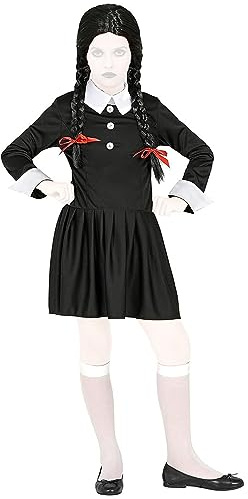 com-four® Kostum-Kleid - Gothic-Kleid als Verkleidung für Mädchen - Kinderkostüm Schulmädchen - Cosplay-Outfit im Stil von Wednesday - schwarzes Kleid mit Kragen - Gr. 158