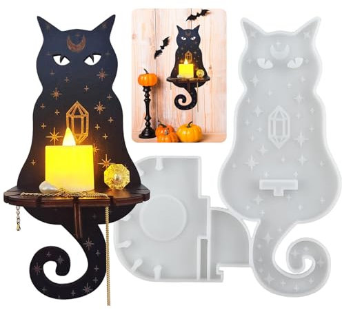 Kerzenhalter Silikonform Halloween Katzen Kerzenhalter Silikonform für Kerzen Gießform Halloween Dekoration Wand Kerzenhalter Hängend Ornamente Kerzenständer Silikon Gießform Beton für Teelichthalter