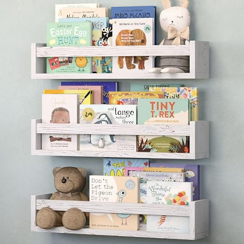 NATURE SUPPLIES 3er-Set, 58 cm, weiß getüncht, schwebende Regale für die Wand, Kinder-Bücherregal für Schlafzimmer, Bücheraufbewahrung für Kinderzimmer, Kinderzimmermöbel, Wandregale für Kinder