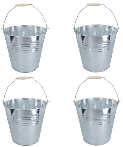 Cubo de acero galvanizado de 10 l, cubo de agua, carbón, fuego, invernadero, plantas de jardín, 4 unidades