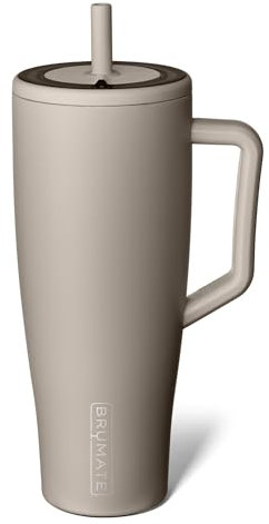 BrüMate Era Trinkbecher mit Griff und Strohhalm, 100% auslaufsicherer, isolierter Becher mit Deckel und Strohhalm, aus Edelstahl, Becherhalterfreundlicher Boden, 1,2 l, Mokkafarben