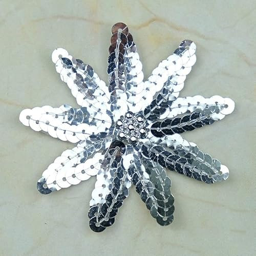 10 PCS Blumen Bestickte Patches zum Aufbügeln Glitzer Pailletten Bestickte Aufnäher zum Aufnähen Blumen Bügelflicken Patches Blumen Applikation für Hut,Jeans,Jacken Rucksäcke,DIY-Zubehör-Silber