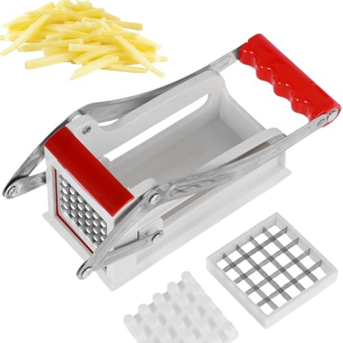 French Fry Cutter,Stainless Steel Potato Chipper Fast Cutting Potato Chip Cutter with 25/49 Holes Blades Manual Food Slicer Dicer Multifunction Vegetable Fruit Chipper for Potatos, Carrots, Cucumbers