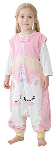 HAHASHOW Baby Schlafsack mit Füßen Mädchen und Junge Schlafstrampler Schlafsack mit Beinen 5-6 Jahre Rosa