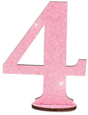 Oblique Unique® Zahlen Holz Aufsteller Rosa mit Glitzer Dekoration für Geburtstag Jubiläum Deko Tischdeko Torten Deko (Zahl 4)