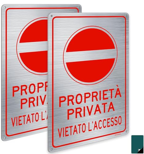 Cartello Proprietà Privata Alluminio - 2 Ashoaza Cartello Vietato l'Accesso Adesivo - Cartelli Proprietà Privata Metallo - Divieto di Accesso 20 x 30cm - Con 4 fori e adesivi- Resistente UV