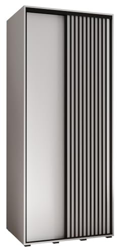 MEBLE KRYSPOL Lanko 1 Schrank mit Zwei Schiebetüren mit Stange, Regale - Moderner Aufbewahrungsschrank für Schlafzimmer, Wohnzimmer - 235,2x110x60 cm - Weiß Weiß Schwarz
