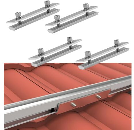 Sorlpv Aluminium Schienenverbinder 4 Stück 14cm PV Profilverbinder Streckenverbinder mit Madenschrauben, Aluprofil-Zubehör zur Montage von Photovoltaik Solarmodul Aluminiumprofilen